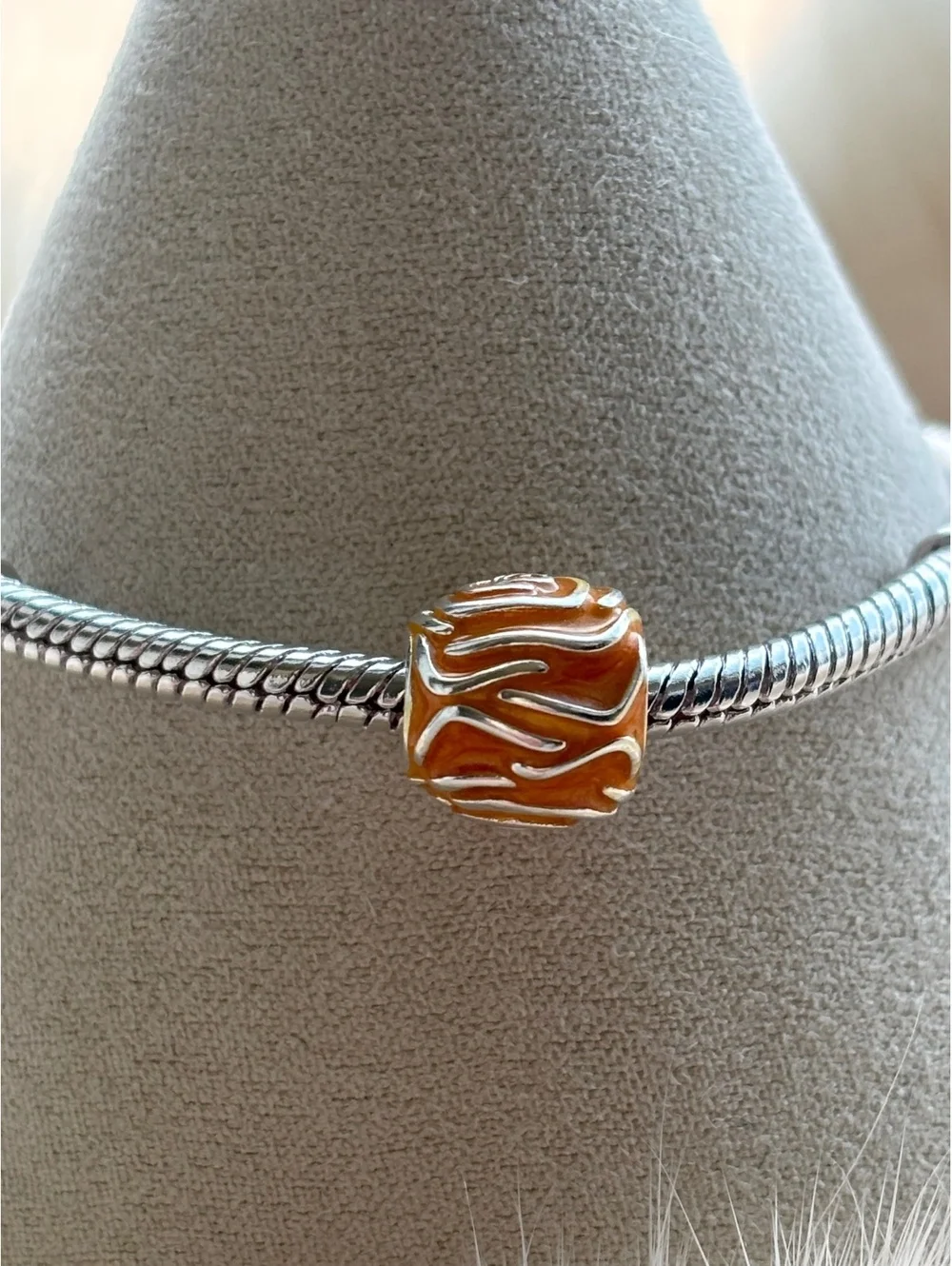 Pandora Golden Orange Enamel Rose Charm Sterling Silver